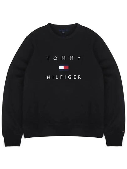 Stacked embroidery logo fleece crewneck sweatshirt black T9708 - TOMMY HILFIGER - BALAAN 2