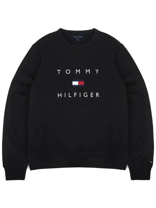 Stacked embroidery logo fleece crewneck sweatshirt black T9708 - TOMMY HILFIGER - BALAAN 2