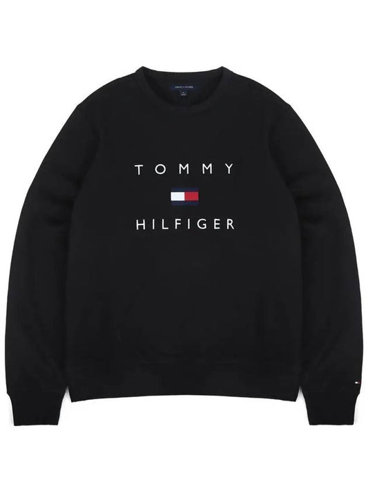 Stacked embroidery logo fleece crewneck sweatshirt black T9708 - TOMMY HILFIGER - BALAAN 1