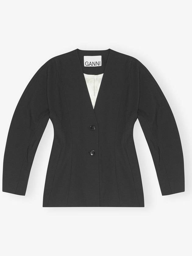 Drapey Melange Single Breasted Blazer Jacket Black - GANNI - BALAAN 2