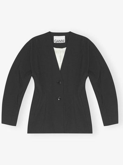 Drapey Melange Single Breasted Blazer Jacket Black - GANNI - BALAAN 2