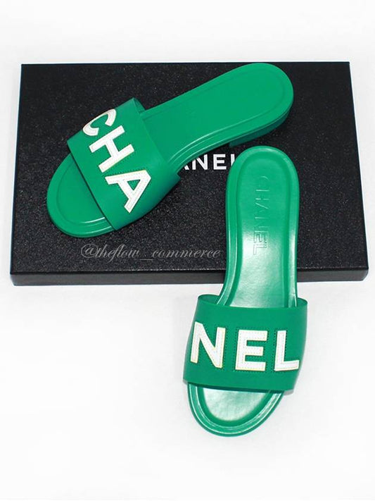 Stitch Lettering Logo Mules Women Slippers Green G39988 Y56482 K5712 - CHANEL - BALAAN 1