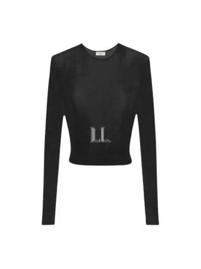 Crew Neck Rib Crop Knit Top Black - SAINT LAURENT - BALAAN 2