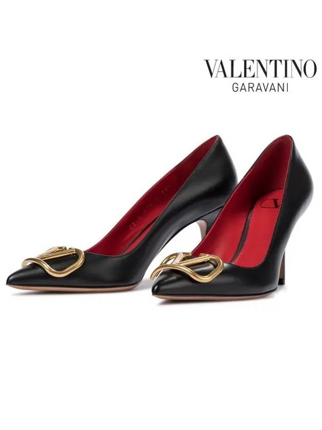 V Logo Signature Smooth Leather Pumps Heels Black - VALENTINO - BALAAN 7