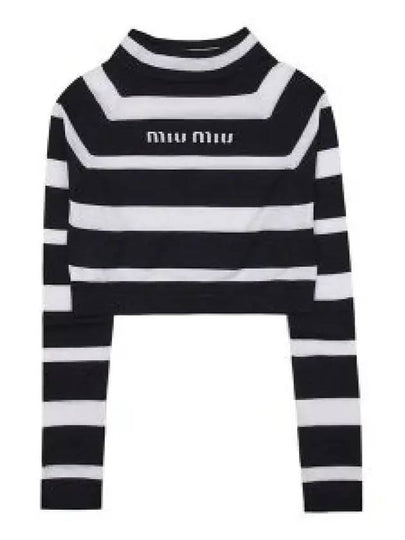 Women's Logo Striped Turtleneck White Black - MIU MIU - BALAAN 2