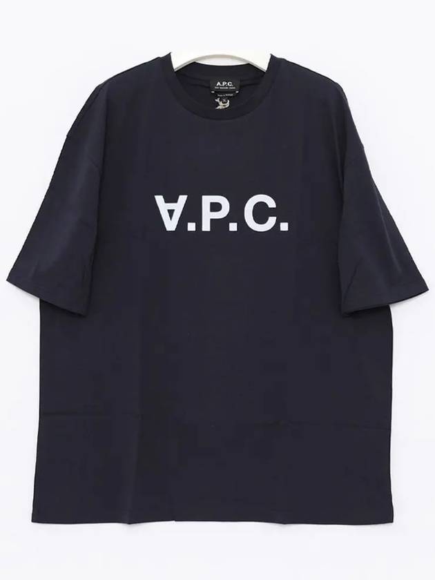 Logo Print Crew Neck Short Sleeve T-Shirt Navy - A.P.C. - BALAAN 4