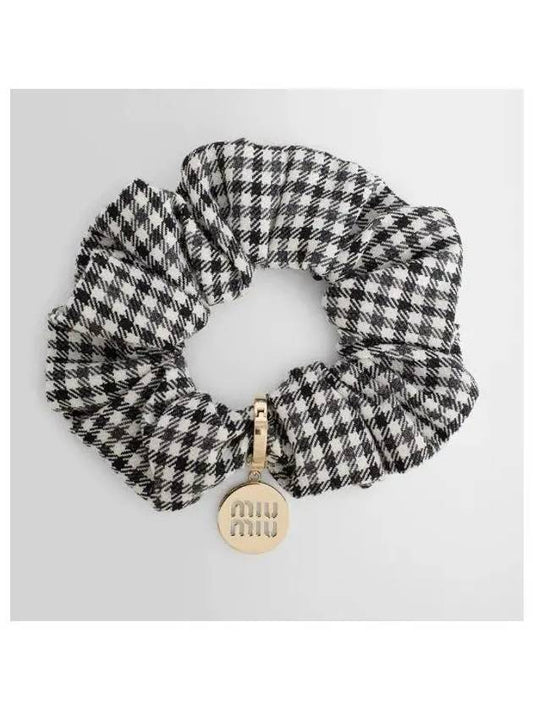 Gingham Check Wool Scrunchie Black White - MIU MIU - BALAAN 2