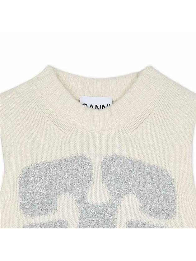 Graphic Wool Mix Vest Knit Top Egret - GANNI - BALAAN 4