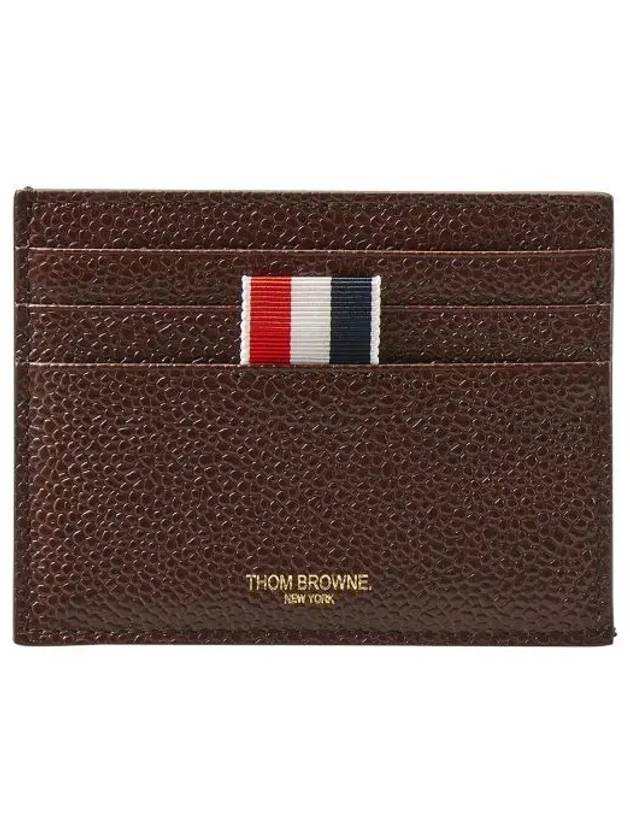 Pebble Grain Leather Stripe Note Compartment Card Wallet Brown - THOM BROWNE - BALAAN 2