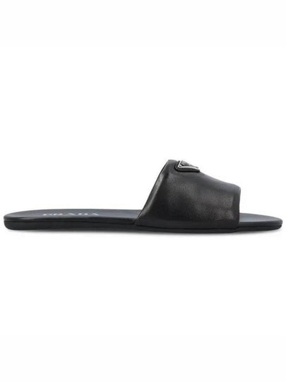 Logo Leather Slide Slippers Black - PRADA - BALAAN 2