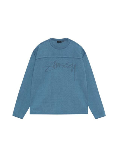 Football Crew Pigmented Dyed Long Sleeve T-Shirt Blue - STUSSY - BALAAN 2