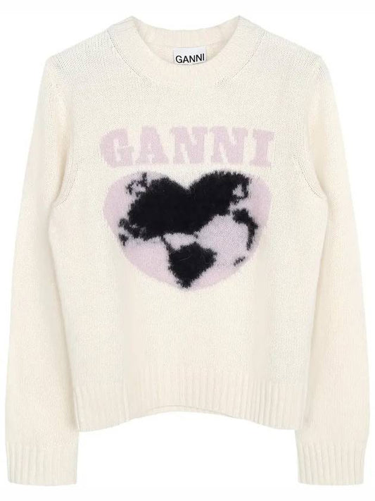 Heart Intarsia Knit Top Egret - GANNI - BALAAN 2