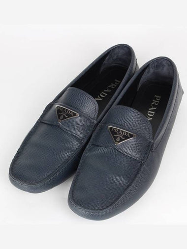 Triangle logo leather loafer navy 9 5 285 - PRADA - BALAAN 1