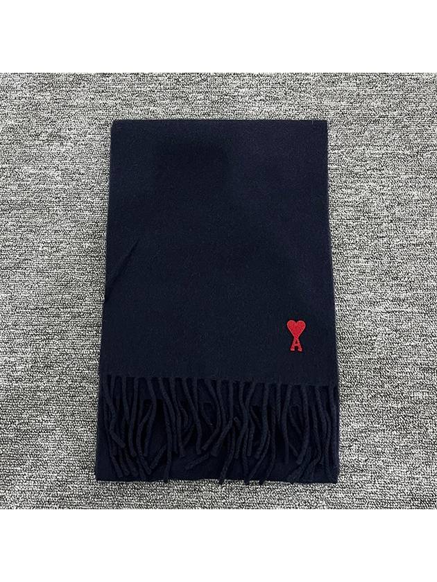 Small Heart Logo Wool Scarf Navy - AMI - BALAAN 4