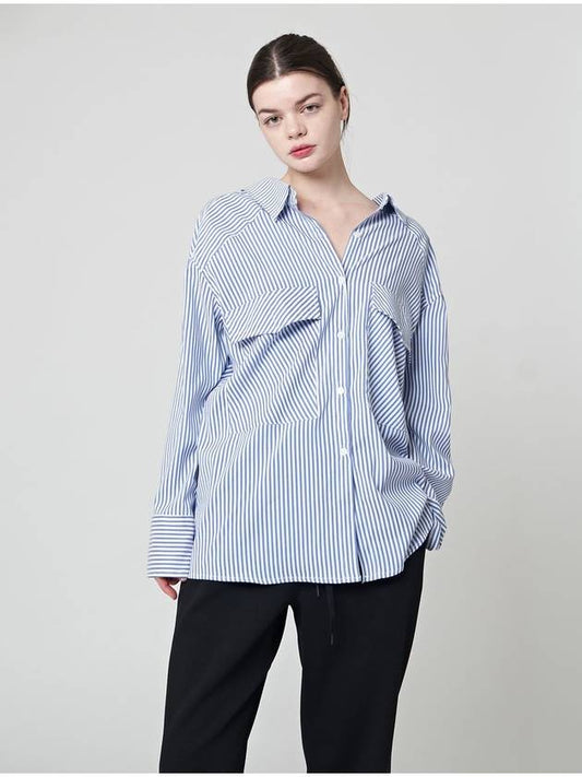 Loose Fit Slit Long Sleeve Shirt Blue - ATHPLATFORM - BALAAN 2