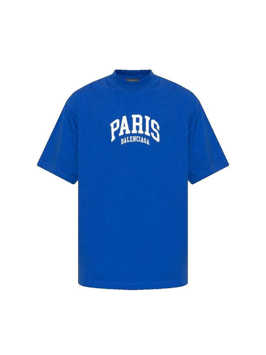 Paris Logo Medium Fit Short Sleeve T-shirt Blue - BALENCIAGA - BALAAN 1