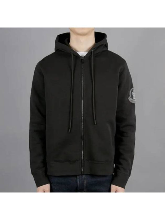 Sleeve Logo Patch Zip Up Hoodie Black - MONCLER - BALAAN 2