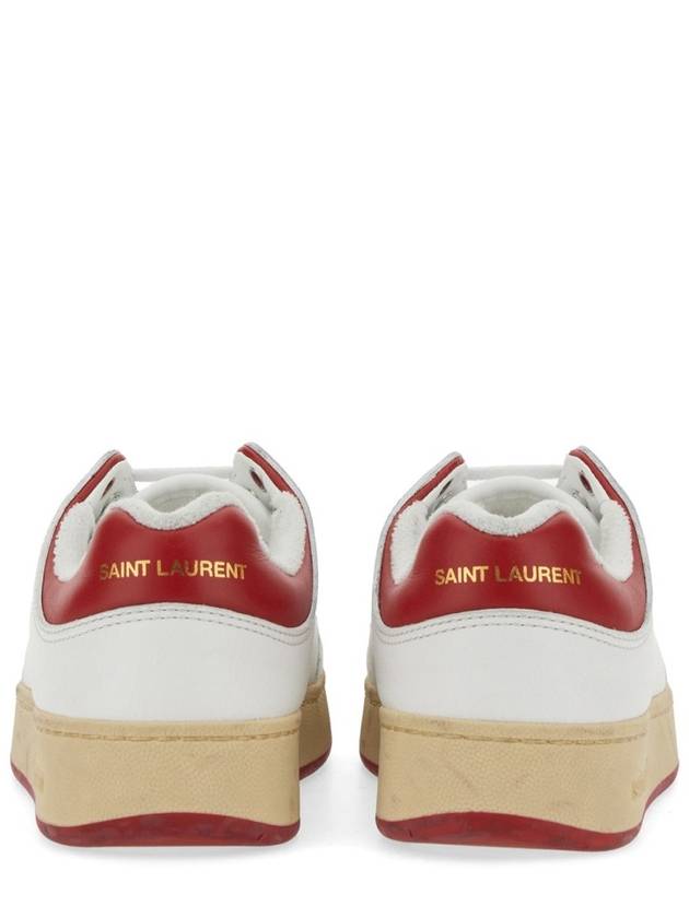 Crack Lace Up Calf Leather Low Top Sneakers White Red - SAINT LAURENT - BALAAN 5