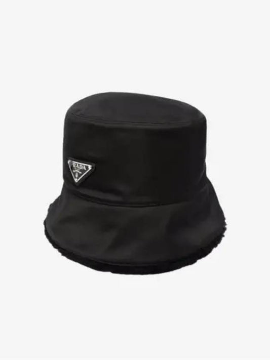 Re-Nylon Shearling Bucket Hat Black - PRADA - BALAAN 2