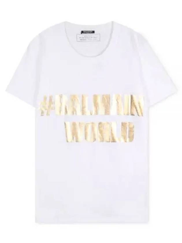 Gold Logo Print Short Sleeve T-shirt White - BALMAIN - BALAAN 2