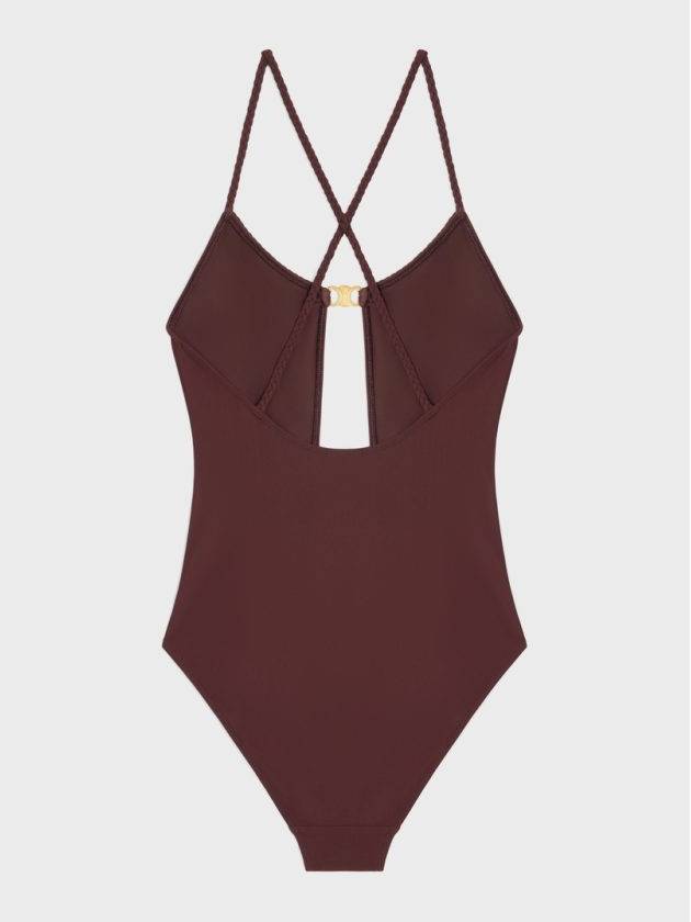 Triomphe Matte Jersey One-Piece Swimsuit Prune - CELINE - BALAAN 3