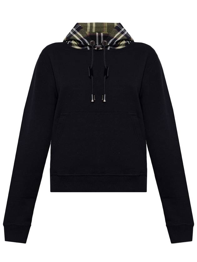 Women's Drawstring Check Hooded Top Black - BURBERRY - BALAAN 1