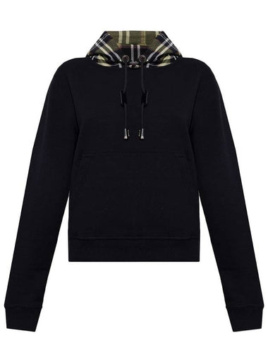 Women's Drawstring Check Hooded Top Black - BURBERRY - BALAAN 1