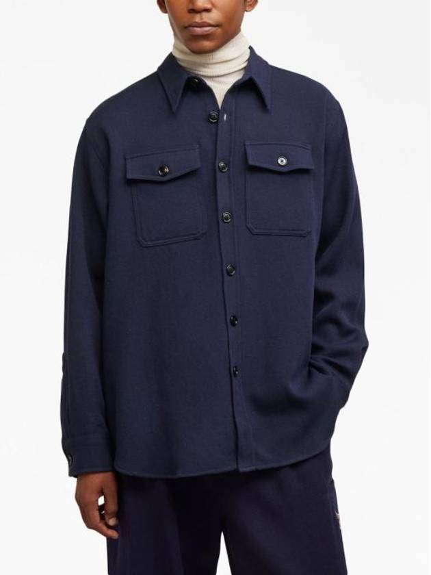 Chest Pocket Long Sleeve Shirt Navy - AMI - BALAAN 5