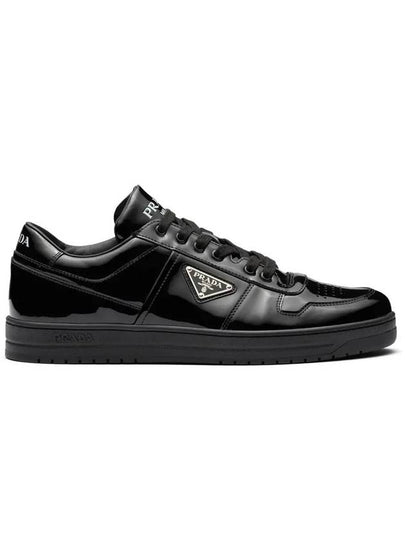 Men's Downtown Triangle Logo Leather Low Top Sneakers Black - PRADA - BALAAN 2