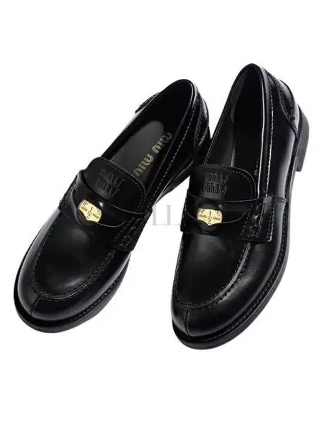 Brushed Leather Penny Loafers Black - MIU MIU - BALAAN 2