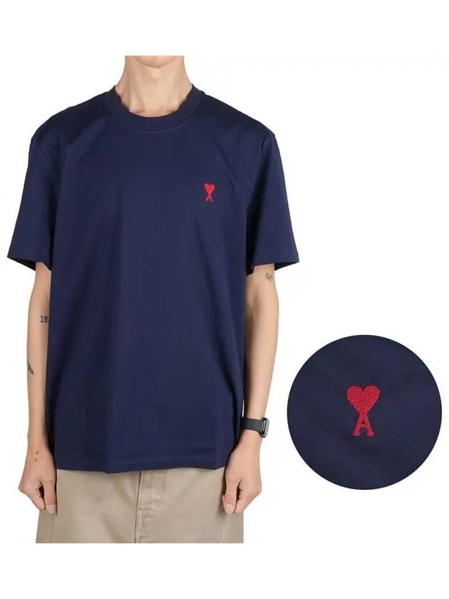 Small Heart Logo Short Sleeve T-Shirt Navy - AMI - BALAAN 2