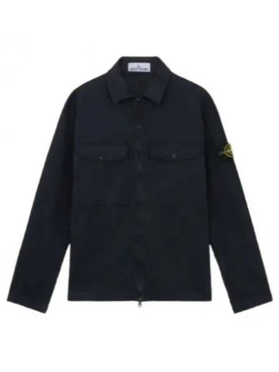 Organic Stretch Cotton Satin Long Sleeve Shirt Navy - STONE ISLAND - BALAAN 2