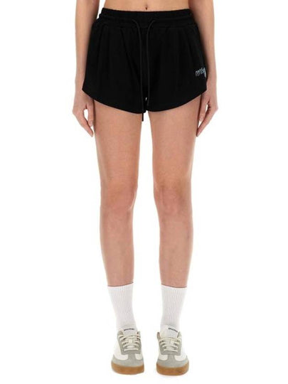 Embroidered Logo Cotton Shorts Black - MSGM - BALAAN 2