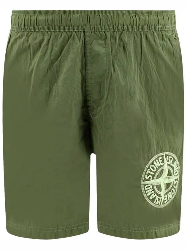 Embroidered Logo Swim Shorts Khaki - STONE ISLAND - BALAAN 1