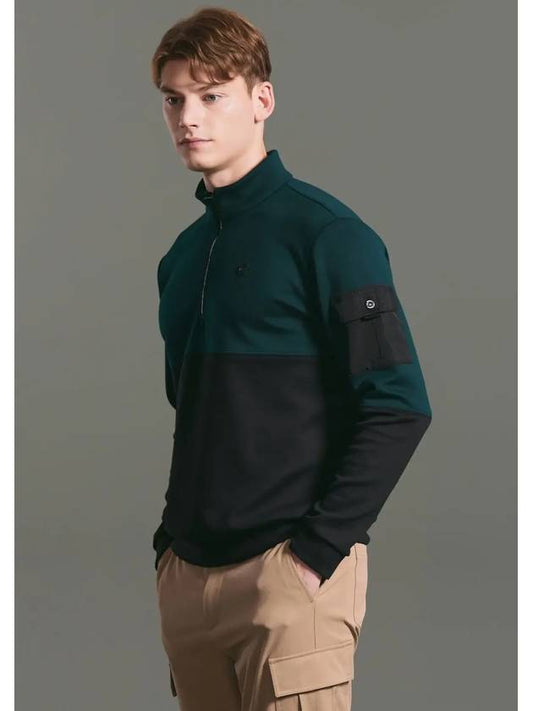 Online exclusive men s cushion paper block color combination half zip up long sleeve t shirt dark green - CLEVELAND GOLF - BALAAN 2