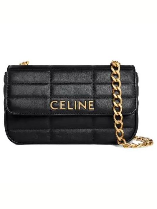 Monochrome Matelasse Quilted Calfskin Chain Shoulder Bag Black - CELINE - BALAAN 2