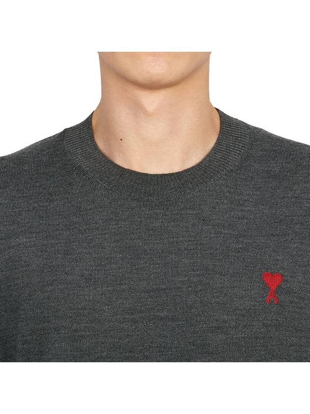 Heart Embroidered Logo Crew Neck Knit Top Heather Grey - AMI - BALAAN 7