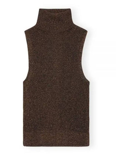 Sparkle Rib Sleeveless Turtleneck Brown - GANNI - BALAAN 2