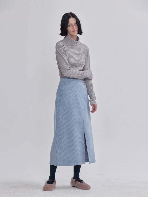 Modified Obi Detail A-Line Front Slit Corduroy Skirt Sky Blue - LIE - BALAAN 6