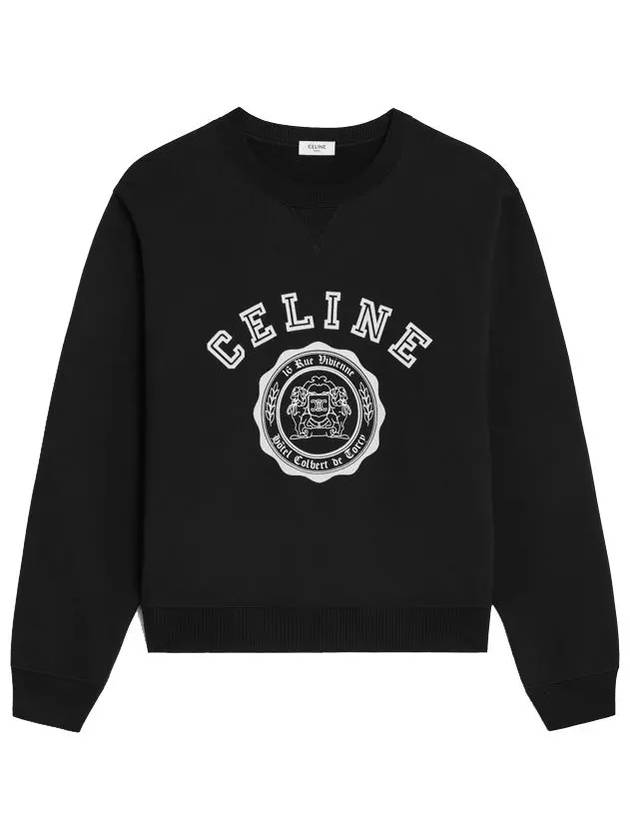 Logo Crew Neck Loose Cotton Fleece Sweatshirt Black - CELINE - BALAAN 3