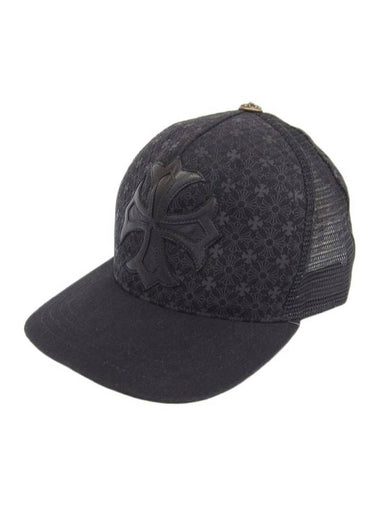 F Floral Shadow Cross Leather Patch Trucker Cap Hat - CHROME HEARTS - BALAAN 1