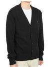 Small Heart Logo V-Neck Cardigan Black - AMI - BALAAN 4