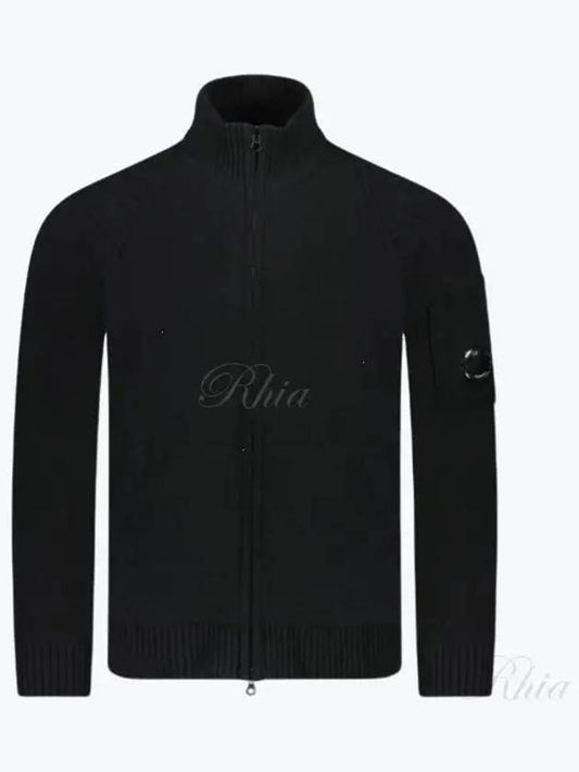 Lambswool GRS Zipped Cardigan Black - CP COMPANY - BALAAN 2