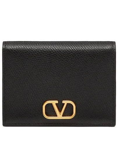 Compact V Logo Signature Calfskin Half Wallet Black - VALENTINO - BALAAN 2