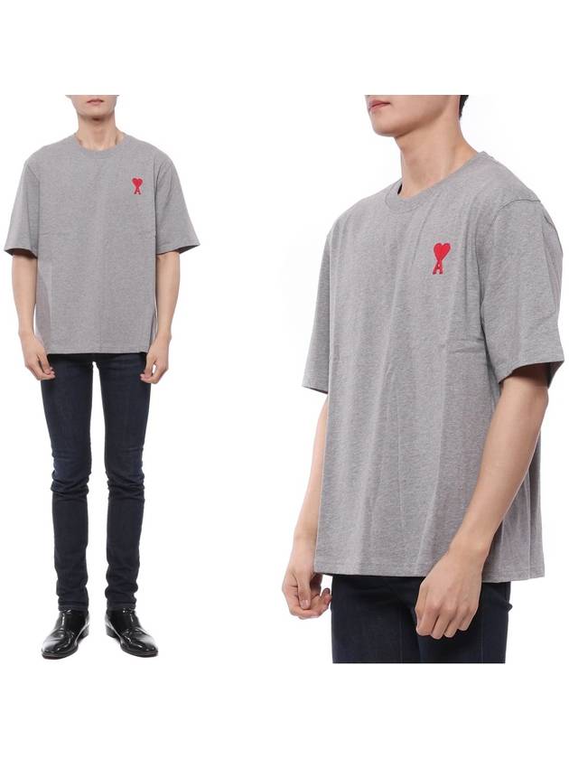 Heart Logo Cotton Jersey Short Sleeve T-Shirt Grey - AMI - BALAAN 2