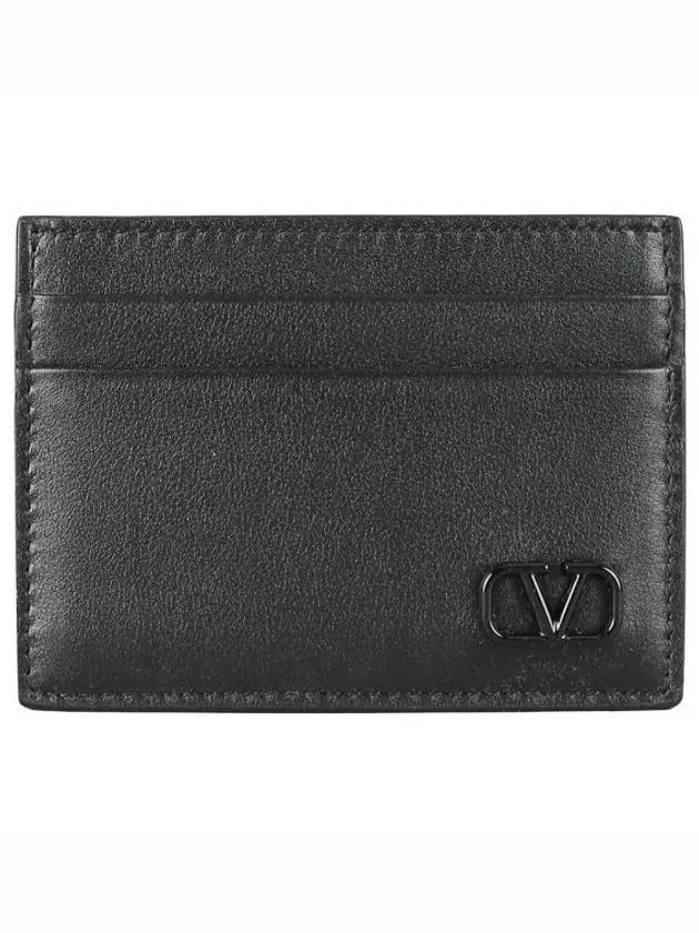 Men's Signature Logo Leather Card Wallet Black - VALENTINO - BALAAN 2