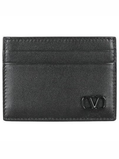 Men's Signature Logo Leather Card Wallet Black - VALENTINO - BALAAN 2