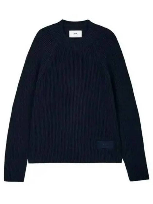 Logo Patch Basic Knit Top Navy - AMI - BALAAN 2