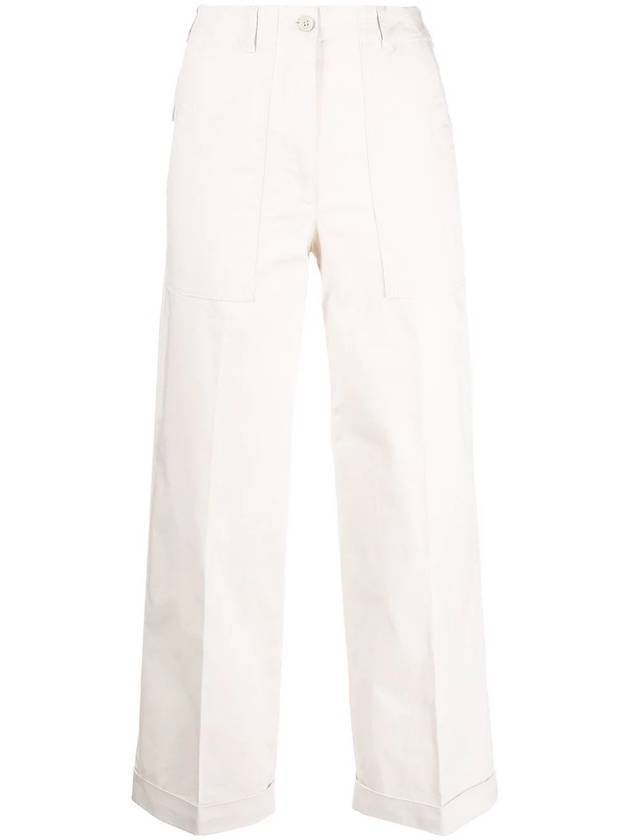 Women's Roll Cuff Crop Cotton Straight Pants Beige - MONCLER - BALAAN 1