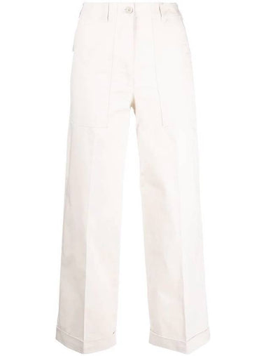 Women's Roll Cuff Crop Cotton Straight Pants Beige - MONCLER - BALAAN 1